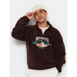 Trendyol Unisex Graphic Printed Mock Collar Half Zipper Pullover Sweatshirt-picture-29