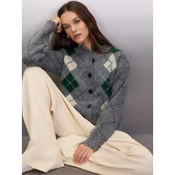 Trendyol Women Argyle Round Neck Cardigan-picture-43