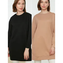 Trendyol Women Beige and Black Longline Sweatshirt Pack of 2-picture-41