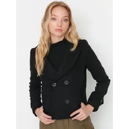 Trendyol Women Black Solid Double Breasted Coat-picture-40