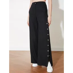 Trendyol Women Black Solid Trousers with Snap Button Closure-picture-39