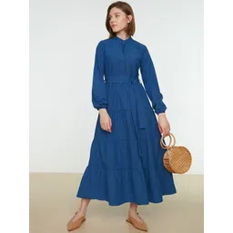 Trendyol Women Blue Solid Tiered Maxi Dress-picture-33