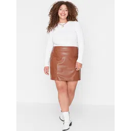 Trendyol Women Brown Solid Straight Mini Skirt-picture-15