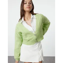 Trendyol Women Cable Knit Crop Cardigan-picture-13