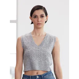 Trendyol Women Cable Knit Crop Sweater Vest with Beaded Detail-picture-16
