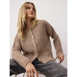 Trendyol Women Cable Knit Self Design Round Neck Long Sleeve Cardigan-picture-20