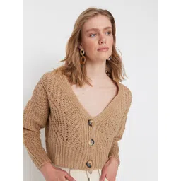Trendyol Women Camel Brown Crop Cardigan-picture-32