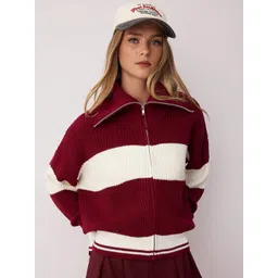 Trendyol Women Colourblocked Mock Collar Front-Open Sweaters-picture-29