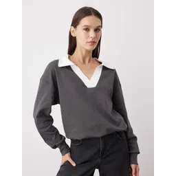 Trendyol Women Colourblocked Shirt Collar Cotton Sweatshirt-picture-24