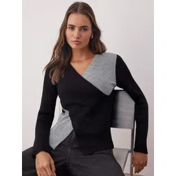 Trendyol Women Colourblocked V-Neck Wrap Pullover-picture-17
