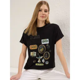Trendyol Women Conversational Printed Round Neck Cotton T-shirt-picture-26