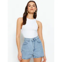 Trendyol Women Embellished Pure Cotton Denim Shorts-picture-34