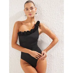 Trendyol Women Floral Applique One Shoulder Swim Bodysuit-image-40