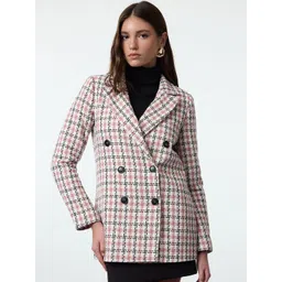 Trendyol Women Geometric Checked Longline Tailored Jacket-picture-35