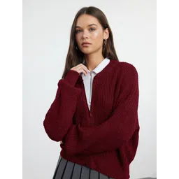 Trendyol Women Geometric Self Design Round Neck Cardigan-picture-10