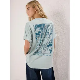 Trendyol Women Graphic Printed Round Neck Pure Cotton Relaxed Fit T-shirt-picture-29