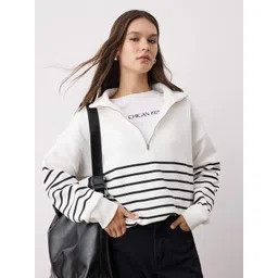 Trendyol Women High Neck Striped Print Half Zipper Detail Long Sleeves Sweatshirt-picture-36