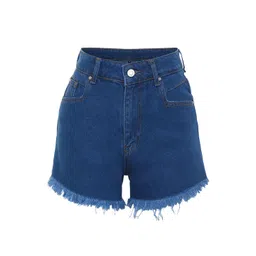 Trendyol Women Mid-Rise Pure Cotton Denim Shorts-picture-40