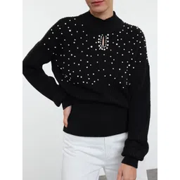 Trendyol Women Mock Collar Self Design Pullover-picture-14