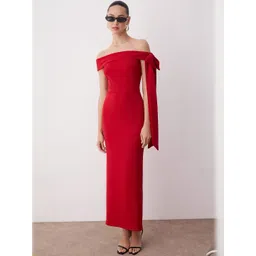 Trendyol Women Off-Shoulder Bow Detail Sheath Maxi Dress-picture-19