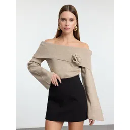 Trendyol Women Off-Shoulder Long Sleeves Pullover Sweater with Corsage Detail-picture-34