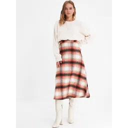 Trendyol Women Orange Checked midi Flared Skirts-picture-38