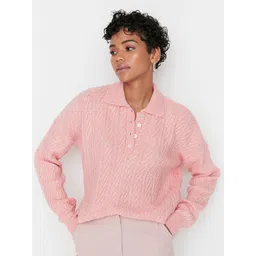 Trendyol Women Pink Cable Knit Pullover-picture-36