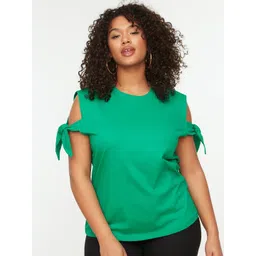Trendyol Women Plus Size Cold-Shoulder Cotton T-shirt-picture-37