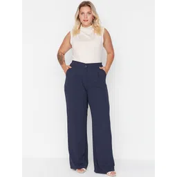 Trendyol Women Plus Size Navy Blue Pleated Trouser-picture-24