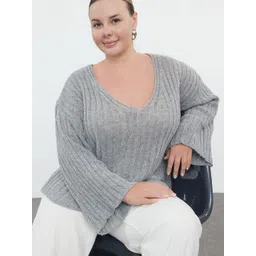 Trendyol Women Plus Size Ribbed Pullover-picture-12