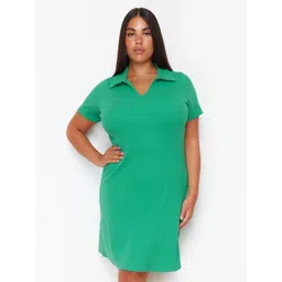 Trendyol Women Plus Size Shirt Collar Cotton T-shirt Dress-picture-32
