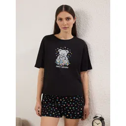 Trendyol Women Printed T-shirt & Shorts Pure Cotton Night suit-picture-19