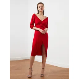 Trendyol Women Red Solid Polyester Tulip Bodycon Dress-picture-35