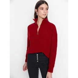 Trendyol Women Red Solid Pullover-picture-25