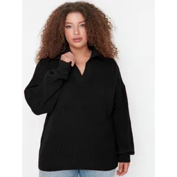 Trendyol Women Ribbed Shirt Collar Pullover-picture-25