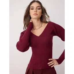 Trendyol Women Ribbed V-Neck Pullover-picture-19
