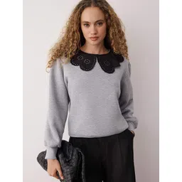 Trendyol Women Round Neck Lace Inserts Detail Pullover Sweatshirt-picture-38