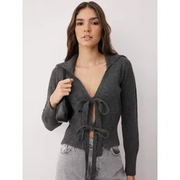 Trendyol Women Shirt Collar Front-Open Tie Up Detail Long Sleeves Sweaters-picture-19