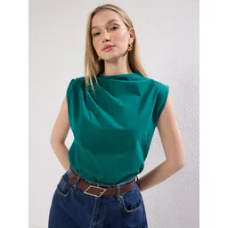 Trendyol Women Solid Boat Neck Cotton T-shirt-picture-41