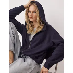 Trendyol Women Solid Long Sleeves Hooded Oversized Front-Open Sweatshirt-picture-14
