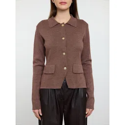 Trendyol Women Solid Long Sleeves Shirt Collar Front-Open Sweaters image 5