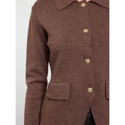 Trendyol Women Solid Long Sleeves Shirt Collar Front-Open Sweaters image 4