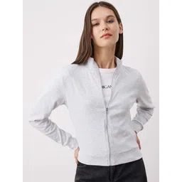 Trendyol Women Solid Mock Collar Long Sleeves Front-Open Sweatshirt-picture-16