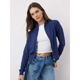 Trendyol Women Solid Mock Collar Long Sleeves Front-Open Sweatshirt-picture-17