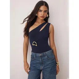 Trendyol Women Solid One Shoulder Bodysuit-image-35