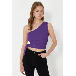 Trendyol Women Solid One Shoulder Cotton Crop Top-image-38