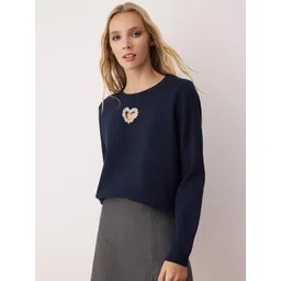 Trendyol Women Solid Round Neck Long SLeeve Pullover with Embellished Detail-picture-18
