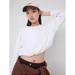 Trendyol Women Solid Round Neck Long Sleeves Oversized Crop Sweatshirt-picture-30
