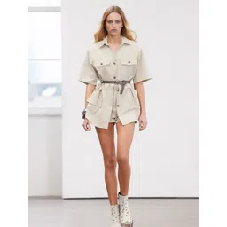 Trendyol Women Solid Shirt Collar Short Sleeves Playsuit-picture-34