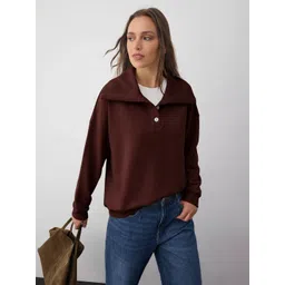 Trendyol Women Solid Spread Collar Long Sleeves Pullover Sweatshirt-picture-31